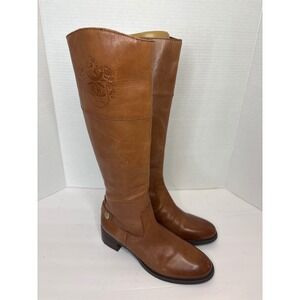 Etienne Aigner Tan Leather Riding Boots Knee High Side Zip Women Size 7-see pics